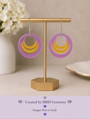 #558 HAND CRAFTED Earrings handcrafted handmade Resin Purple Orange Hoops